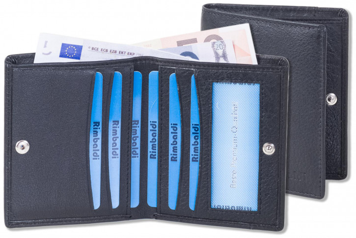 Rimbaldi® Superflache Minibörse RFID-Blocker Ausleseschutz der Kreditkarten Rind-Nappaleder Schwarz
