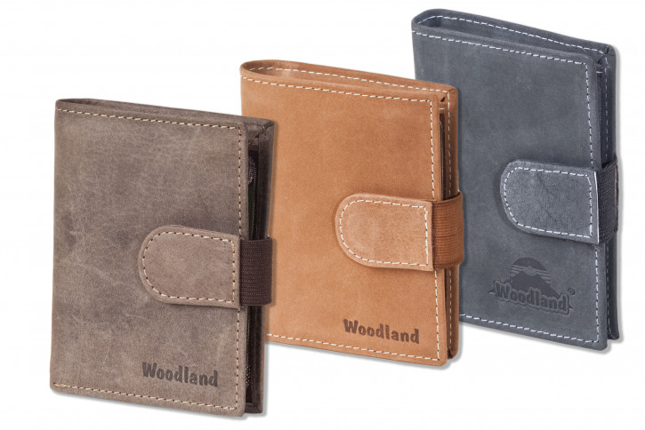 Woodland® Kompakte Geldbörse mit XXL-Kreditkartentaschen für 18 Karten Naturbelassenes Büffelleder