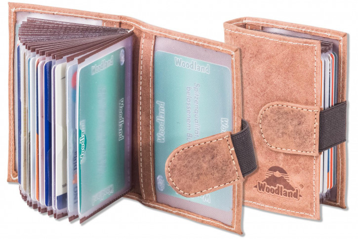Woodland® XXL-Kreditkartenetui für 18 Kreditkarten und mit RFID/NFC-Ausleseschutz der Kartendaten Büffelleder Braun/Vintage