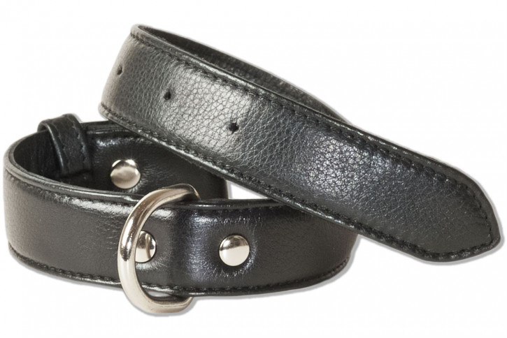 Rimbaldi® Voll-Leder Hundehalsband für mittelgroße Hunde mit 35-45 cm Halsumfang in Schwarz