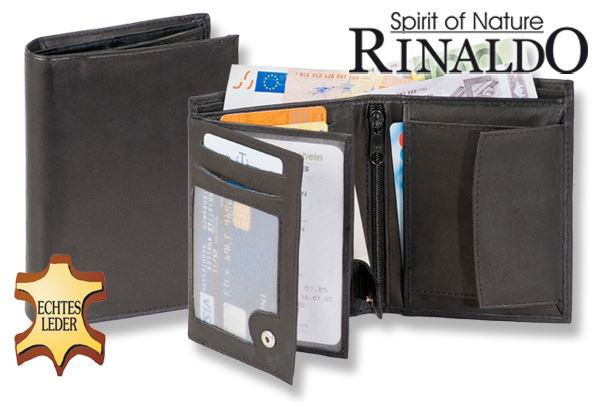 Rinaldo® Hochformat Riegelbörse mit RFID-Blocker, aus naturbelassenem glatten Rindsleder in Schwarz