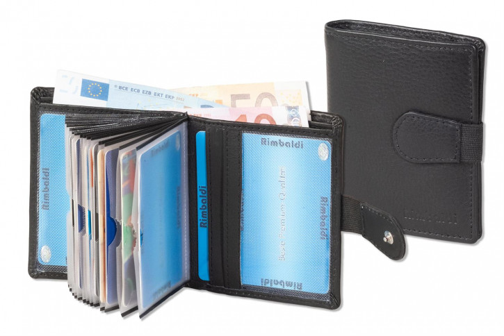 Rimbaldi® Kompakte Mini-Geldbörse Platz für 18 Kreditkarten Rind-Nappaleder Schwarz