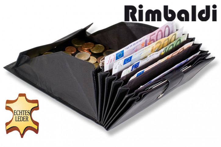 Rimbaldi® Kellnerbörse mit besonders vielen Fächern, geeignet für mehrere Währungen aus weichem, naturbelassenem Rindsleder
