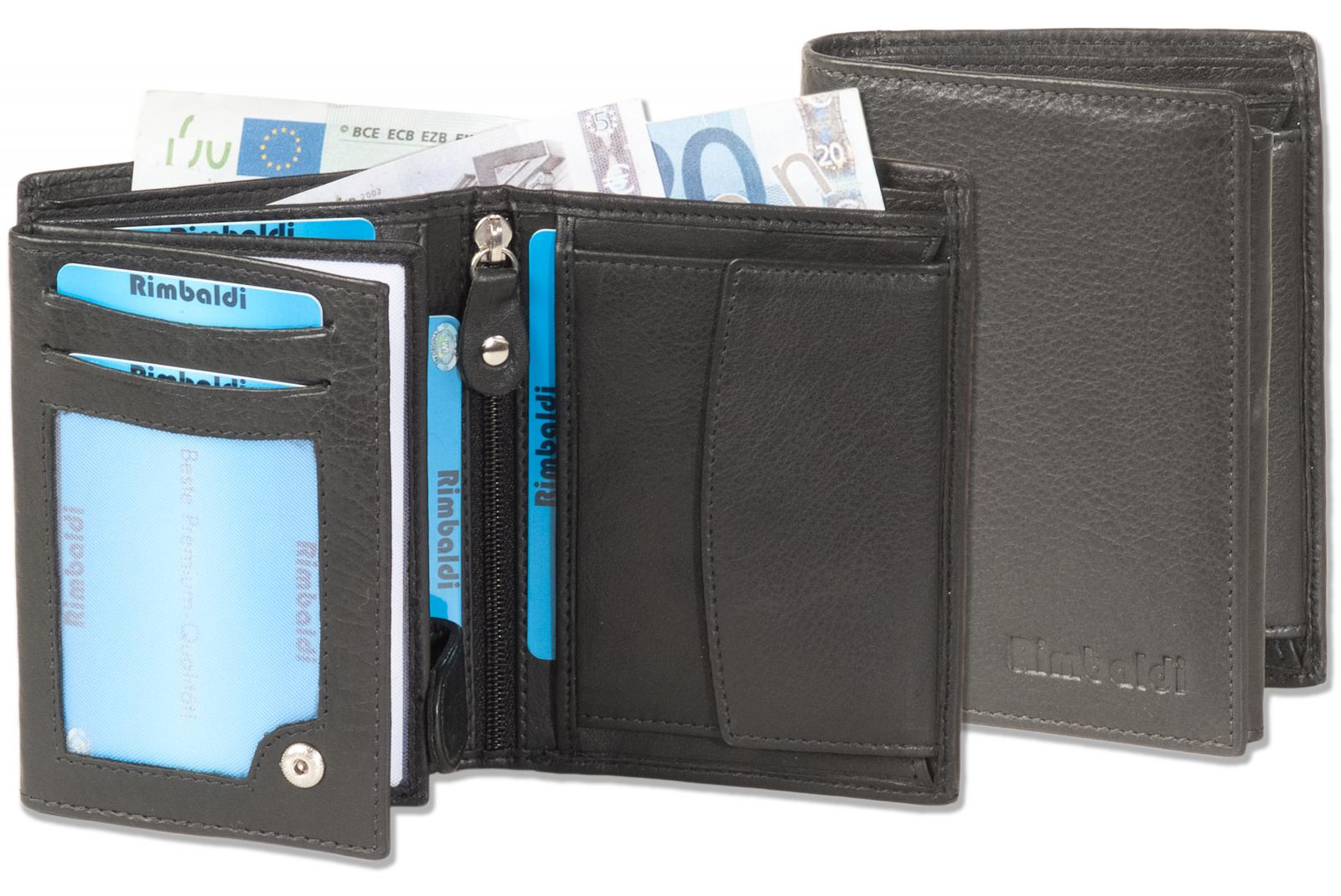 Riegelgeldbörse im Hochformat mit dem RFID/NFC-Blocker System aus weichem Rindsleder