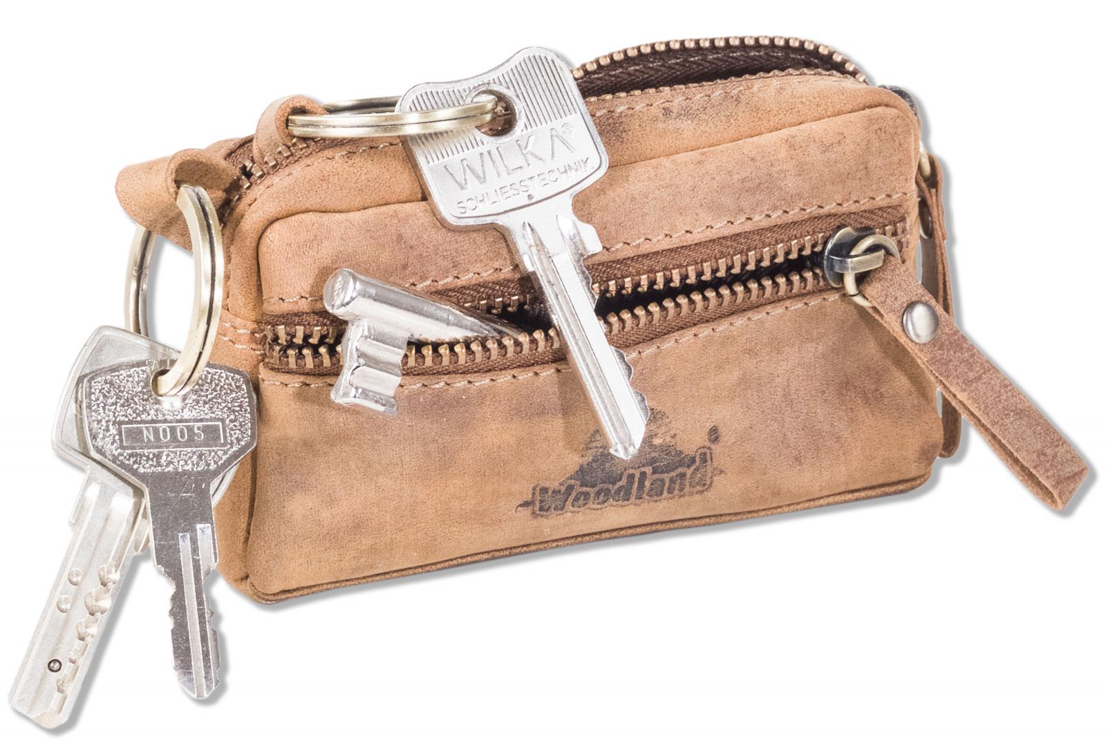 Woodland® Leder-Schlüsseltasche mit 2 Schlüsselringe aus weichem, naturbelassenem Büffelleder in Cognac