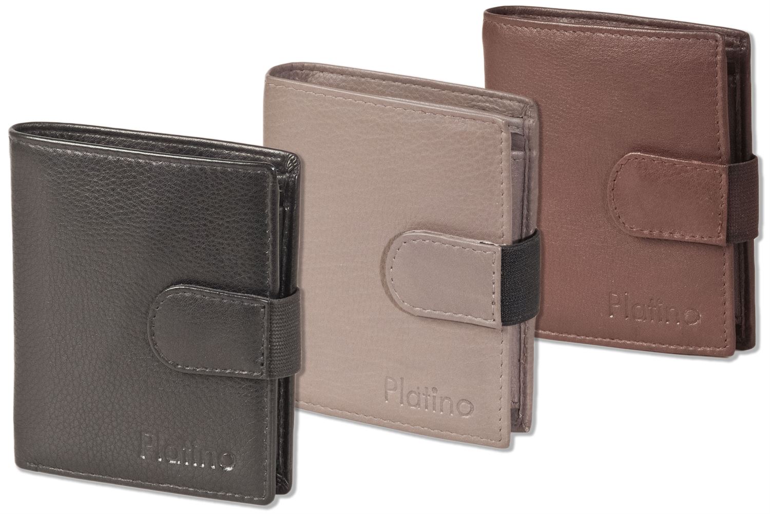 Platino - Kompakte, kleine Geldbörse mit Platz für 19 Kreditkarten aus weichem Rind-Nappaleder in Schwarz