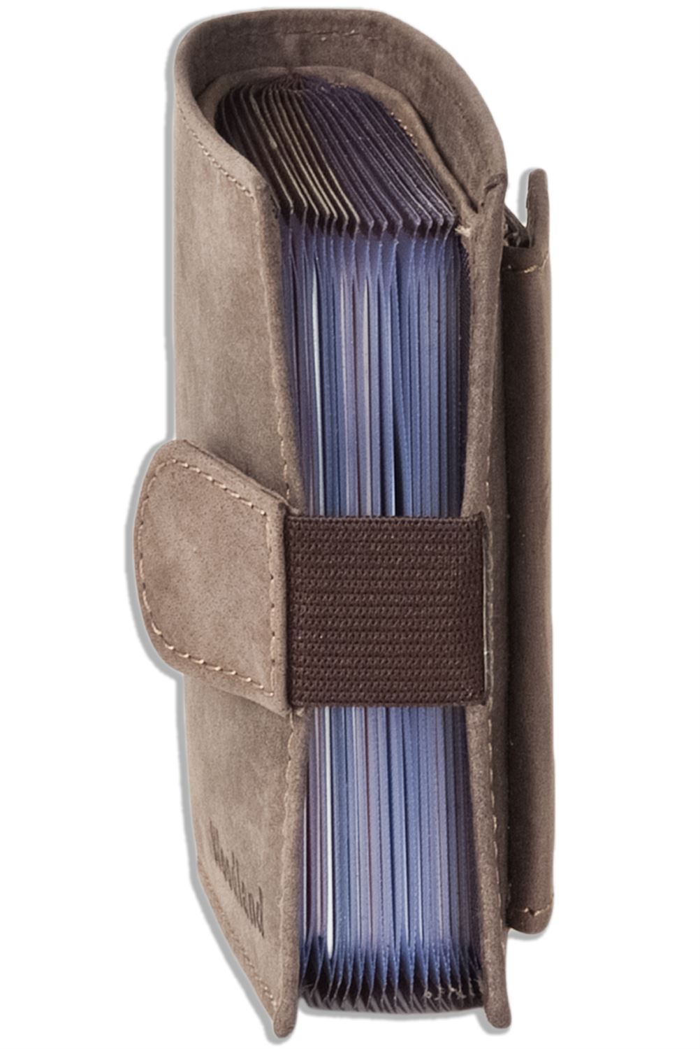 Woodland® Kompakte Geldbörse mit 18 Kartentaschen aus Büffelleder in Hellbraun 