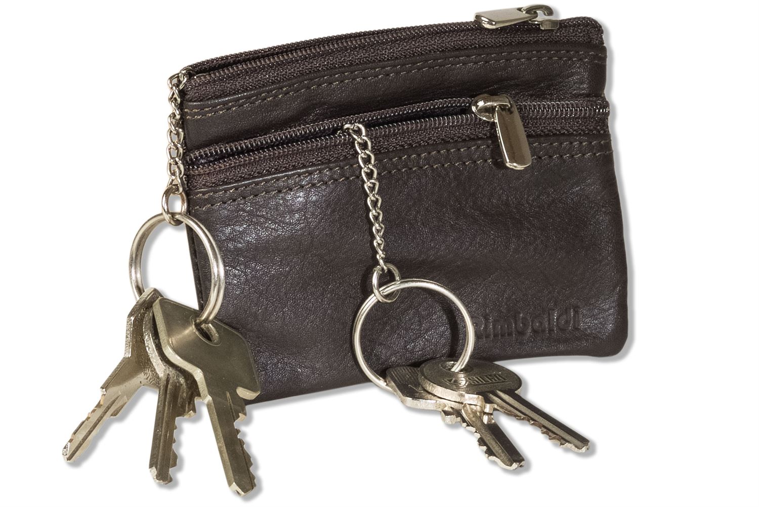 Rimbaldi® Doppel-Schlüsseltasche mit großem Extrafach für den Autoschlüssel aus weichem, naturbelassenem Rindsleder in Dunkelbraun