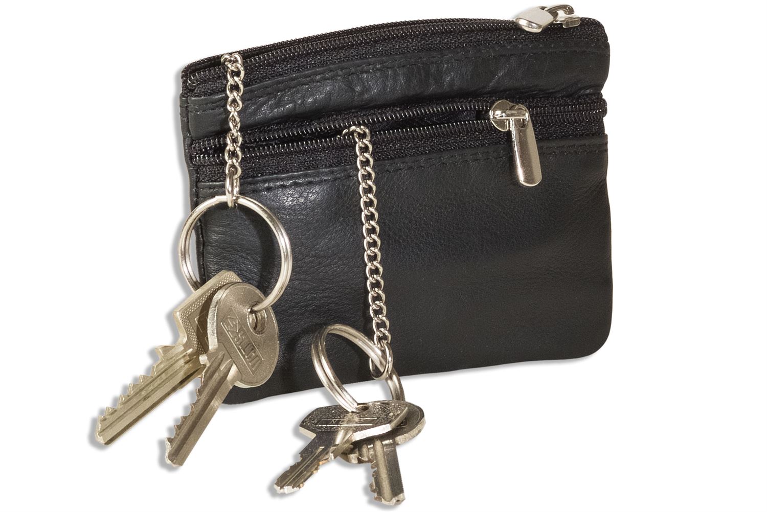 Rimbaldi® Doppel-Schlüsseltasche mit großem Extrafach für den Autoschlüssel aus weichem Rind-Nappaleder in Schwarz