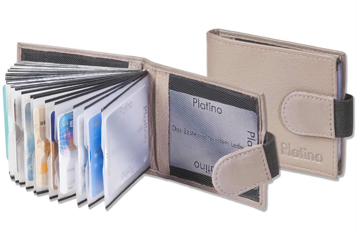 Kreditkartenetui für 20 Kreditkarten oder 40 Visitenkarten aus weichem Platino Braun naturbelassenem Rindsleder in Dunkelbraun/Taupe