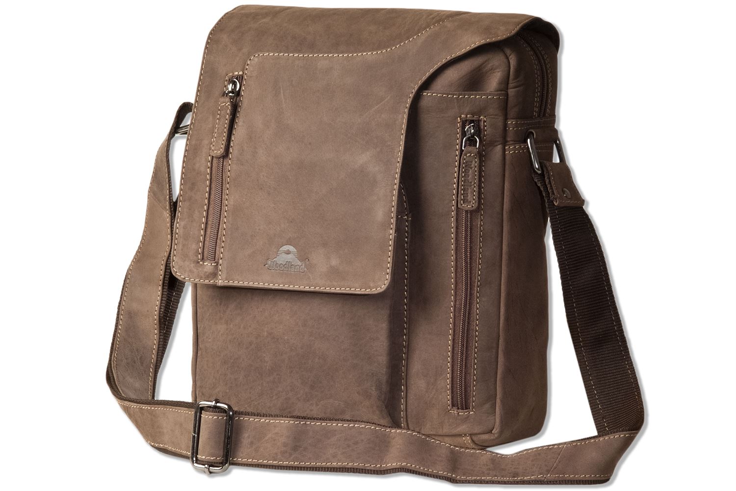 Woodland® Shoulder bag with small computer compartment made of natural buffalo leather in dark ...