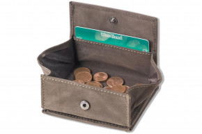 Woodland® Kleine Geldbörse mit großem Hartgeldfach (Wiener Schachtel) aus naturbelassenem, weichem Büffelleder in Dunkelbraun/Taupe