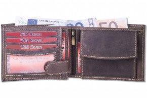 Wild Nature® Riegelgeldbörse im Querformat aus Büffelleder mit NFC/RFID Ausleseschutz der Kreditkartendaten Dunkelbraun/Vintage
