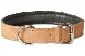 Woodland® Full buff-leather dog collar for medium-size dogs with 50-65 cm neck circumference in light brown