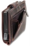 Woodland® FLIP-OUT Automatik-Geldbörse mit RFID/NFC-Blocker Schutz für 10 Kreditkarten aus Rindsleder in Dunkelbraun/Multicolor