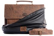 WILD WOODS - Aktentasche Leder XL mit Laptopfach 15,6 Zoll große Ledertasche zum Umhängen aus Büffelleder Braun Vintage