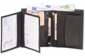 Rinaldo® Hochformat Riegelbörse mit RFID-Blocker, aus naturbelassenem glatten Rindsleder in Schwarz mit Streifen in Aubergine