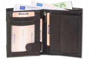Rinaldo® Hochformat Riegelbörse mit RFID-Blocker, aus naturbelassenem glatten Rindsleder in Schwarz mit Streifen in Aubergine