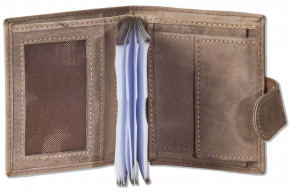 Woodland® Kompakte, kleine Geldbörse mit Platz für 21 Kreditkarten aus weichem, naturbelassenem Büffelleder Dunkelbraun/Taupe