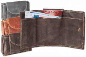 Wild Nature® Mini Geldbörse mit Geldscheintaschen + Schlüsseltasche mit Kette und Schlüsselring aus geöltem, naturbelassenem Büffelleder