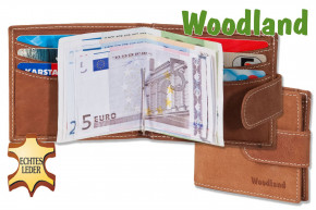 Woodland® Flat wallet with money clip made from fine untreated buff leather in cognac