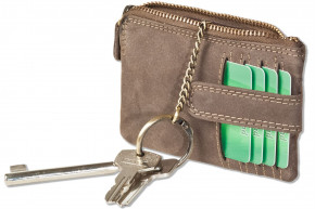 Woodland® Schlüsseltasche mit Kreditkartenfächern und kleinem Geldfach aus weichem, naturbelassenem Büffelleder in Dunkelbraun/Taupe