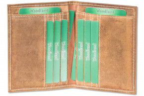 Woodland® Ausweis-/Kreditkartenetui mit NFC/RFID-Blocker Schutz für 6 Kreditkarten und 4 Ausweis-/KFZ-Scheine aus Büffelleder in Cognac/Vintage