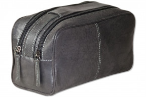 Woodland® Kulturtasche mit 2 großen Reißverschlussfächern aus weichem, naturbelassenem Büffelleder in Anthrazit
