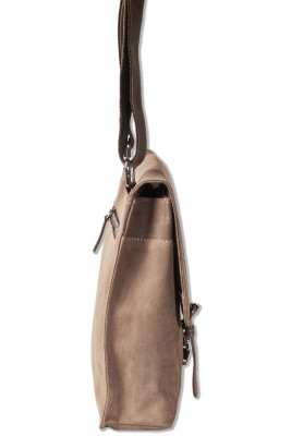 Woodland® - Natural buffalo leather shoulder bag in dark brown/taupe