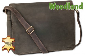 Woodland® Umhängetasche mit Notebookfach aus naturbelassenem Büffelleder in Dunkelbraun/Taupe