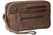 Woodland® Practical wrist bag for man, made from natural buff leather in dark-brown/taupe