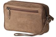 Woodland® Practical wrist bag for man, made from natural buff leather in dark-brown/taupe