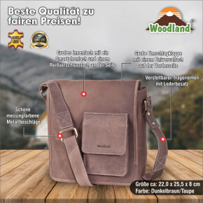 Woodland® - Shoulder bag made of soft, natural buffalo leather in dark brown/taupe