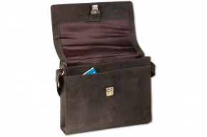 Woodland® Luxus-Umhängetasche mit Notebookfach aus naturbelassenem Büffelleder in Dunkelbraun/Taupe