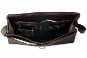 Woodland® Luxus-Umhängetasche mit Notebookfach aus naturbelassenem Büffelleder in Dunkelbraun/Taupe