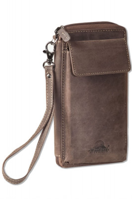 Woodland® - Modern wrist bag made of natural buffalo leather in dark brown/taupe