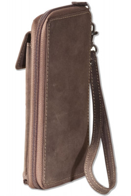 Woodland® - Modern wrist bag made of natural buffalo leather in dark brown/taupe